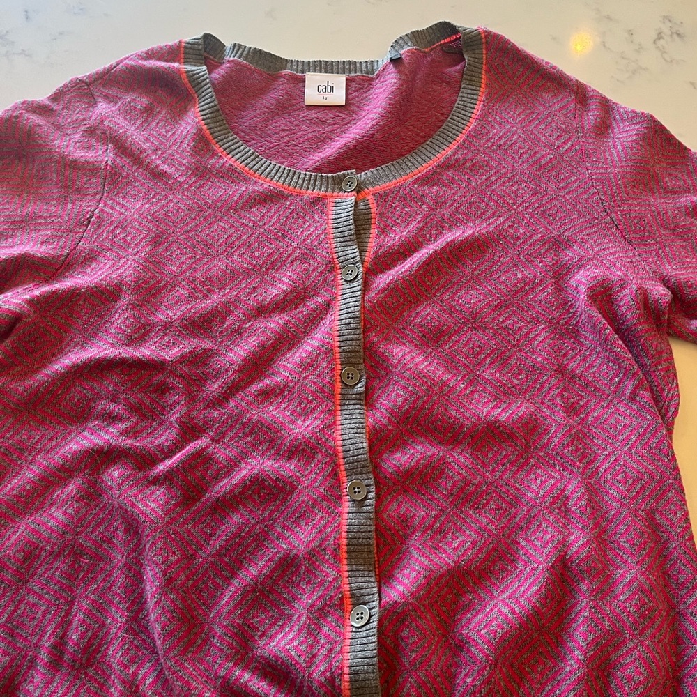 CAbi Pink and Gray Cardigan
